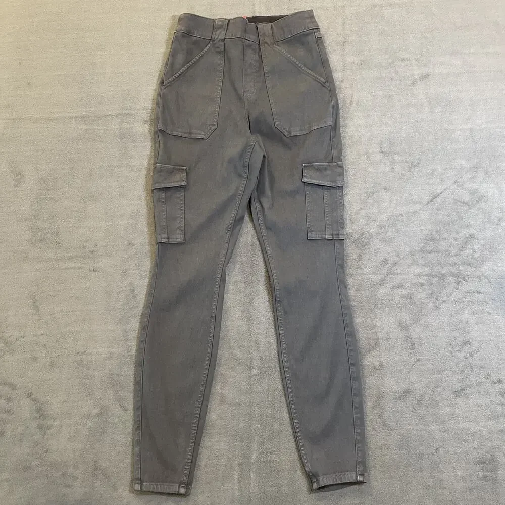 Spanx Womens Medium Black Stretch Twill Ankle Pull-On Cargo Pants Utility